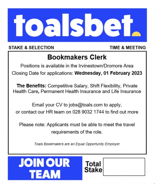 Toals Bookmakers require a clerk